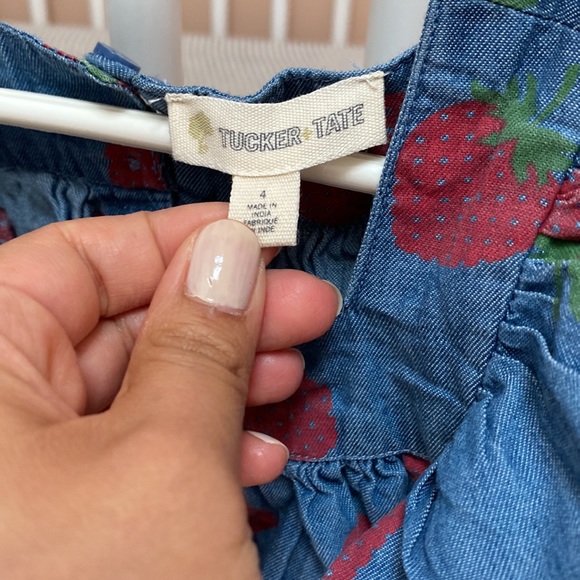 Tucker + Tate Chambray Ruffle Sleeveless Dress with Strawberries - Picture 5 of 5